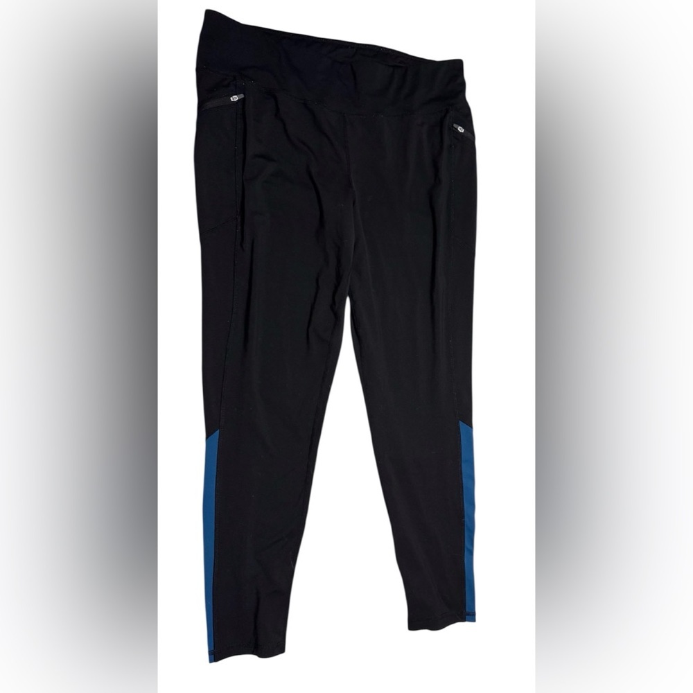 LIVI Active Black Leggings w/ Blue Accents & Zipper Pockets – 18/20